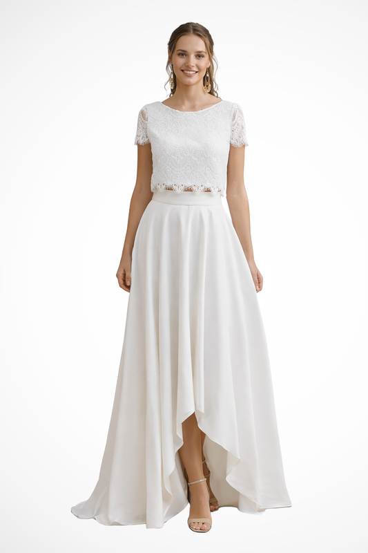 Elaris – Conjunto Nupcial de Top de Encaje y Falda Maxi para Boda
