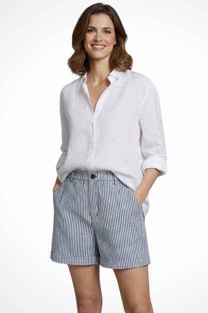 Ada – Shorts Sastre de Tiro Alto con Rayas y Botones