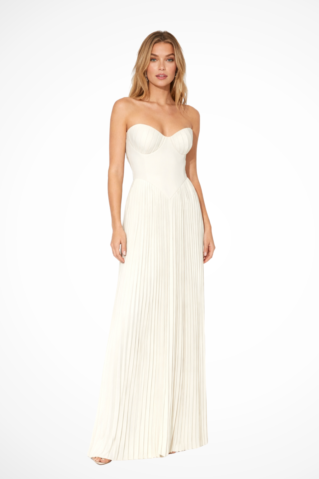Vivienne – Vestido Maxi Plisado sin Tirantes para Boda