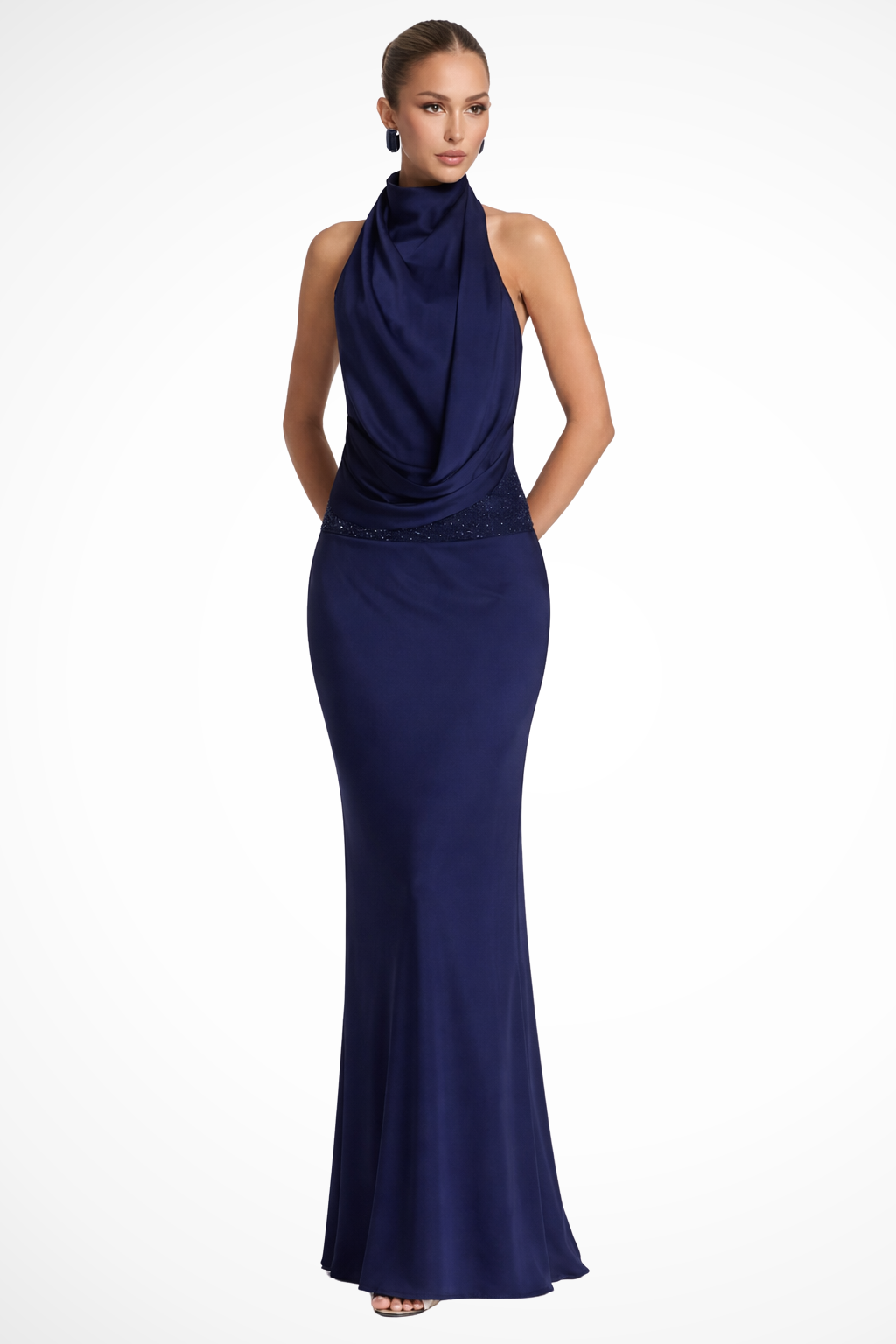 Ottilie – Vestido Maxi Halter de Satén Drapeado para Boda