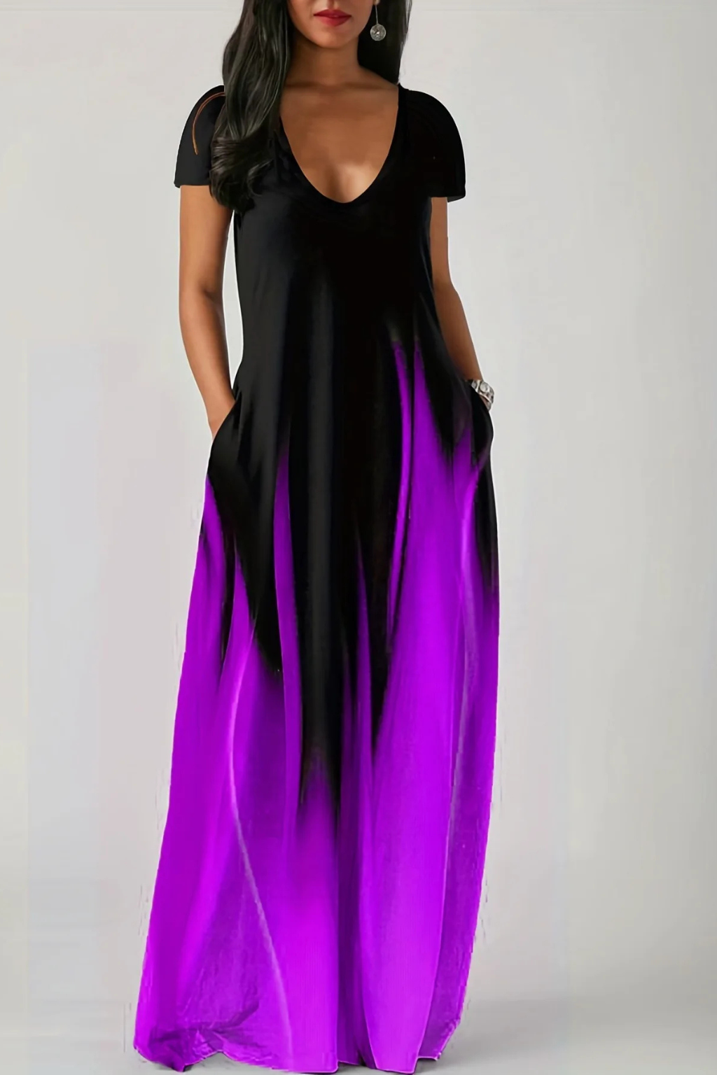 Lenora – Vestido Maxi Casual Ombré con Escote en V