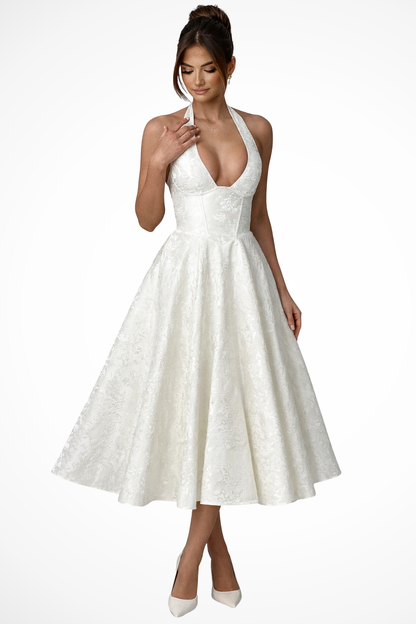 Rosalind – Vestido Midi Halter Corsé con Espalda Abierta para Boda