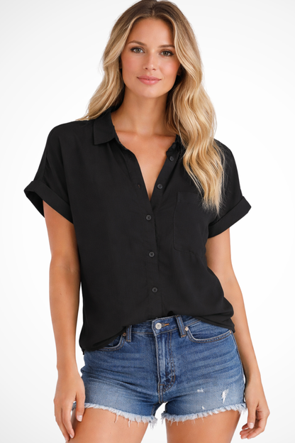 Phoebe – Camisa Oversize de Manga Corta con Bolsillo en el Pecho