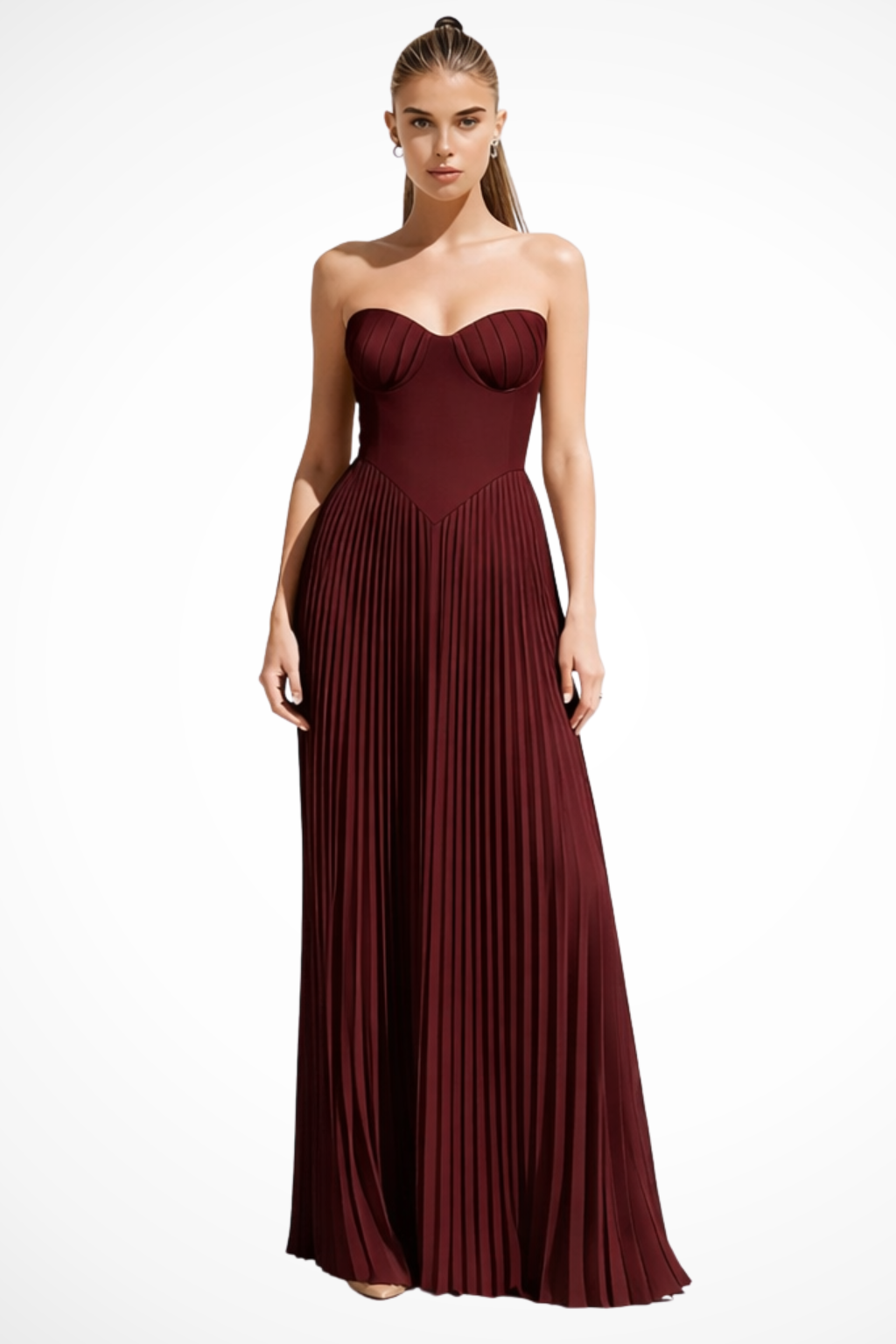 Vivienne – Vestido Maxi Plisado sin Tirantes para Boda