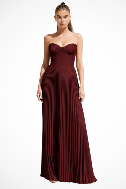 Vivienne – Vestido Maxi Plisado sin Tirantes para Boda