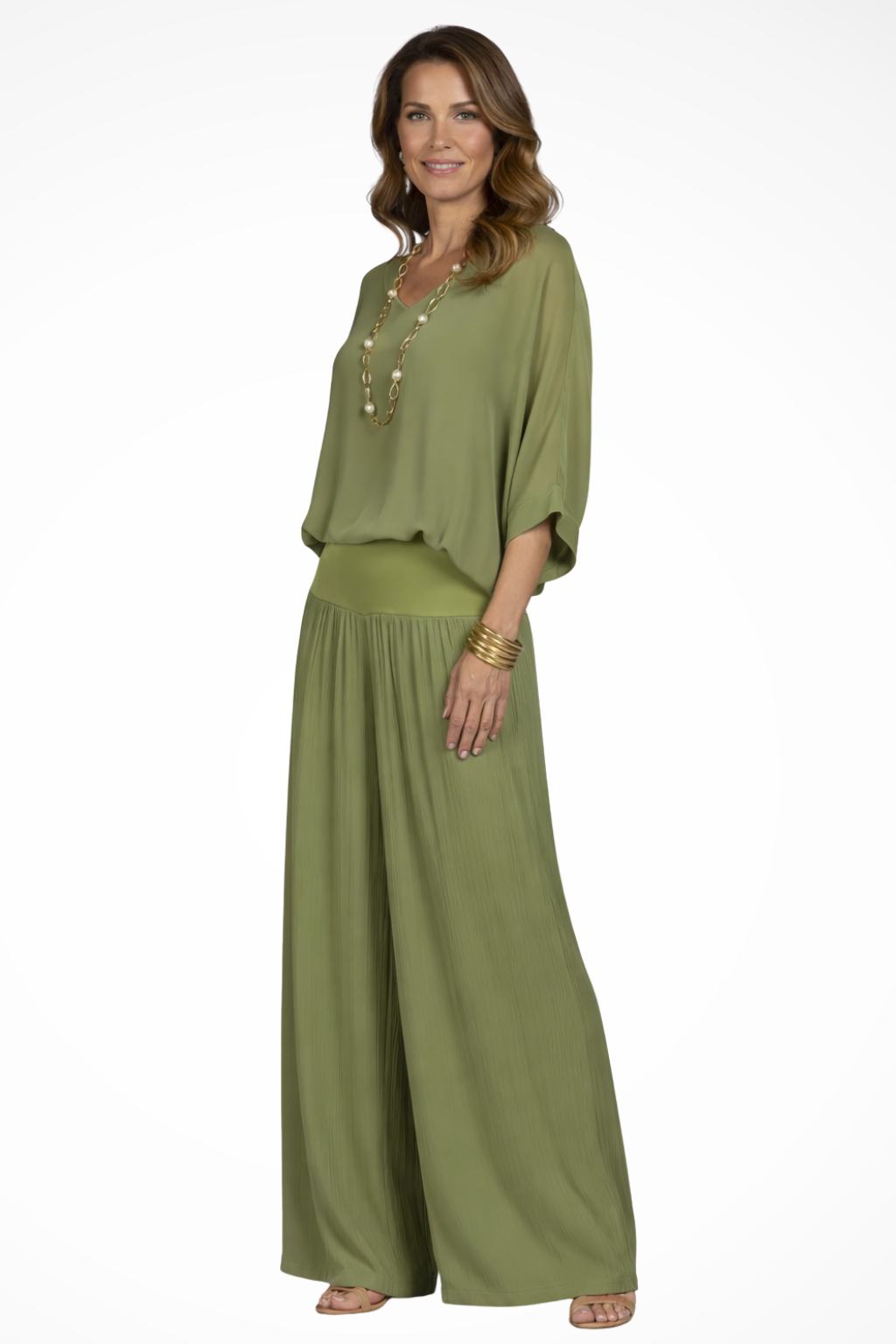 Margot – Conjunto Elegante de Top Drapeado y Pantalón Ancho de 2 Piezas