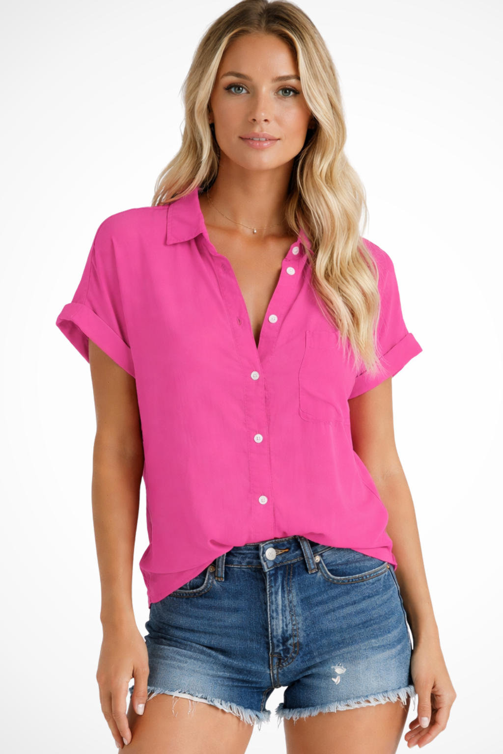 Phoebe – Camisa Oversize de Manga Corta con Bolsillo en el Pecho