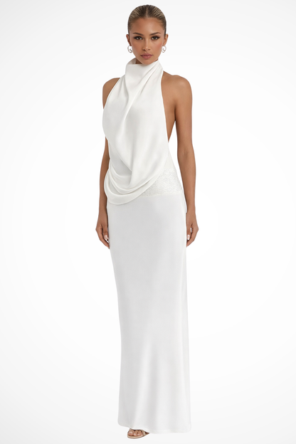 Ottilie – Vestido Maxi Halter de Satén Drapeado para Boda