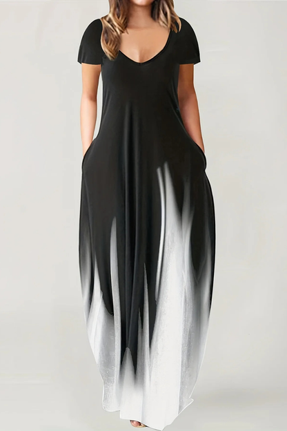 Lenora – Vestido Maxi Casual Ombré con Escote en V