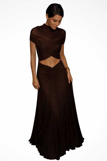 Sable – Vestido Maxi Negro con Cuello Alto y Cut-Out para Gala