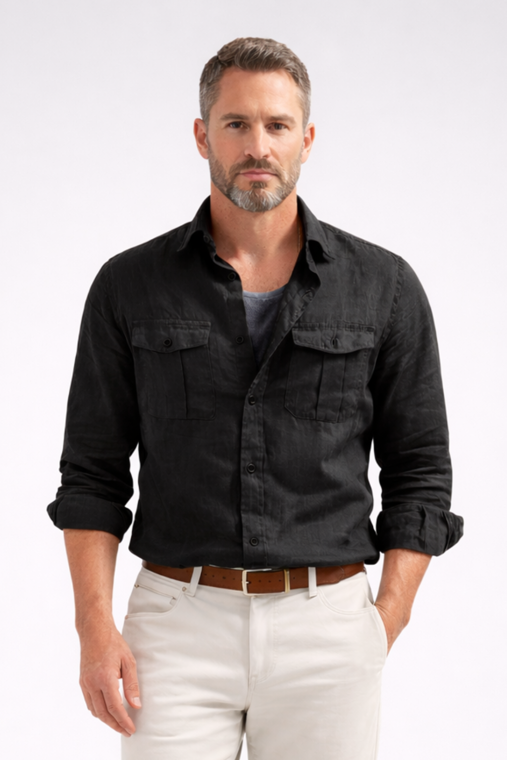 Harlow – Camisa Utilitaria de Algodón y Lino con Bolsillos para Hombre