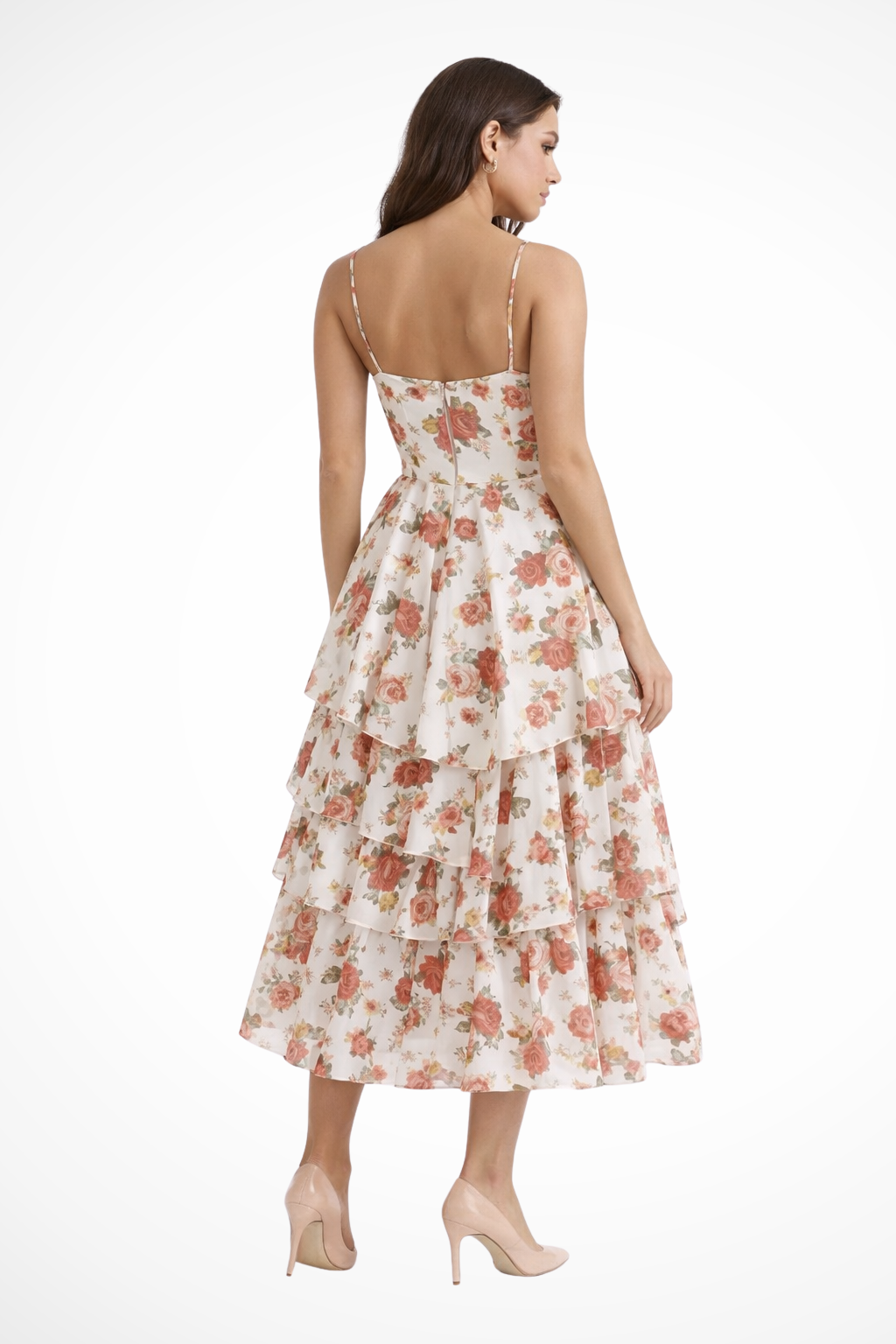 Joanna – Vestido Midi Floral con Corsé para Boda