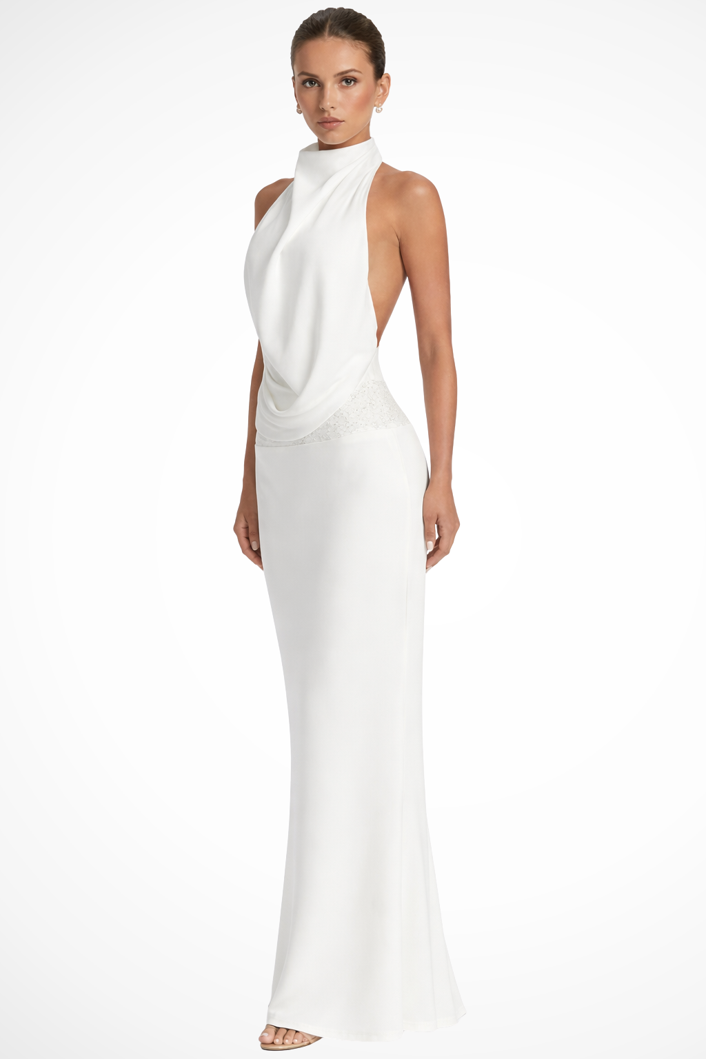 Ottilie – Vestido Maxi Halter de Satén Drapeado para Boda