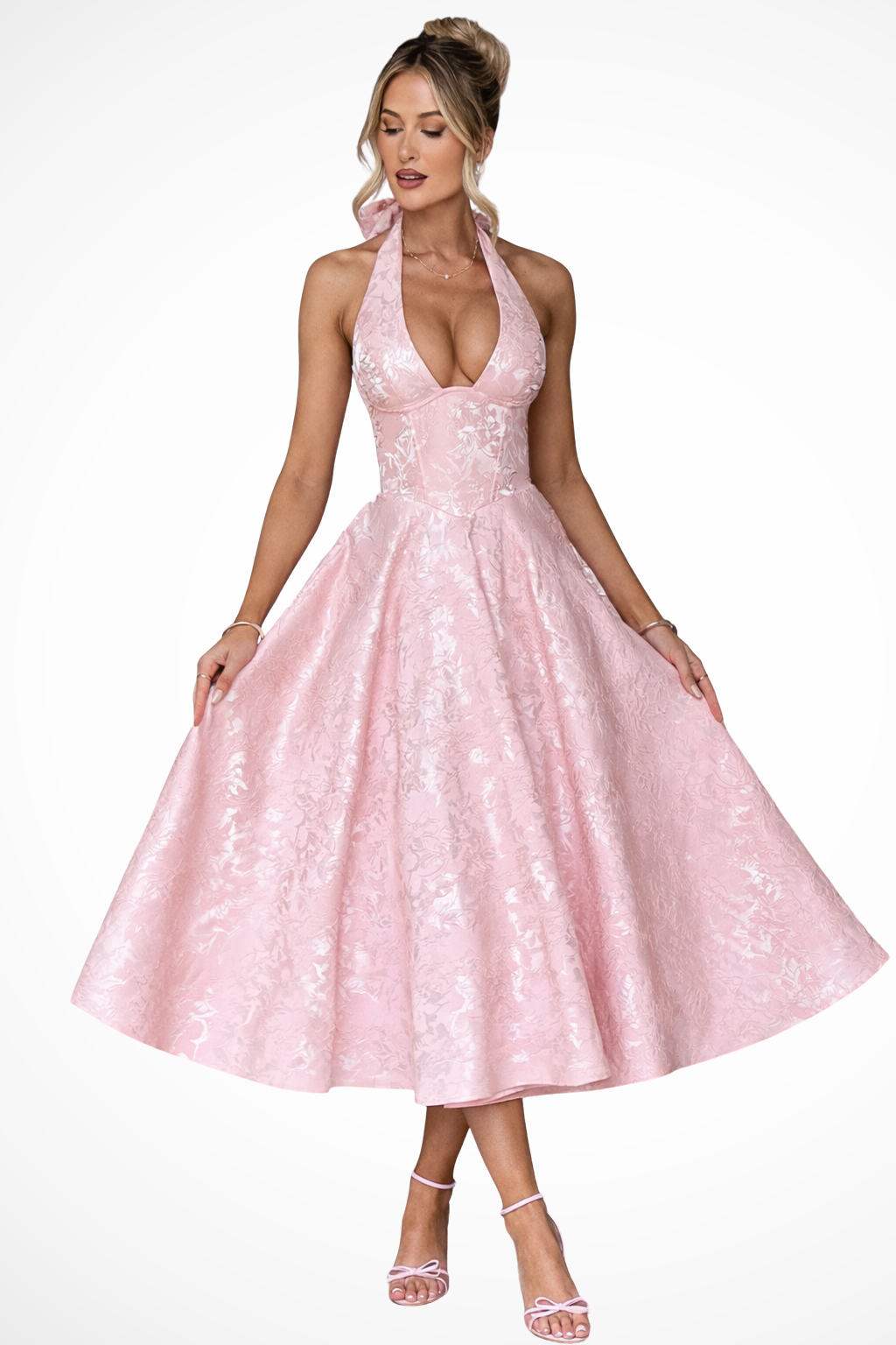 Rosalind – Vestido Midi Halter Corsé con Espalda Abierta para Boda