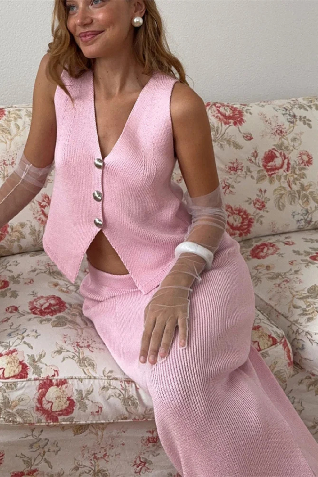 Elspeth – Conjunto Coordinado de Top de Punto y Falda Maxi para Boda