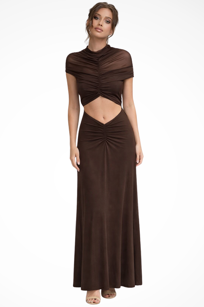 Sable – Vestido Maxi Negro con Cuello Alto y Cut-Out para Gala