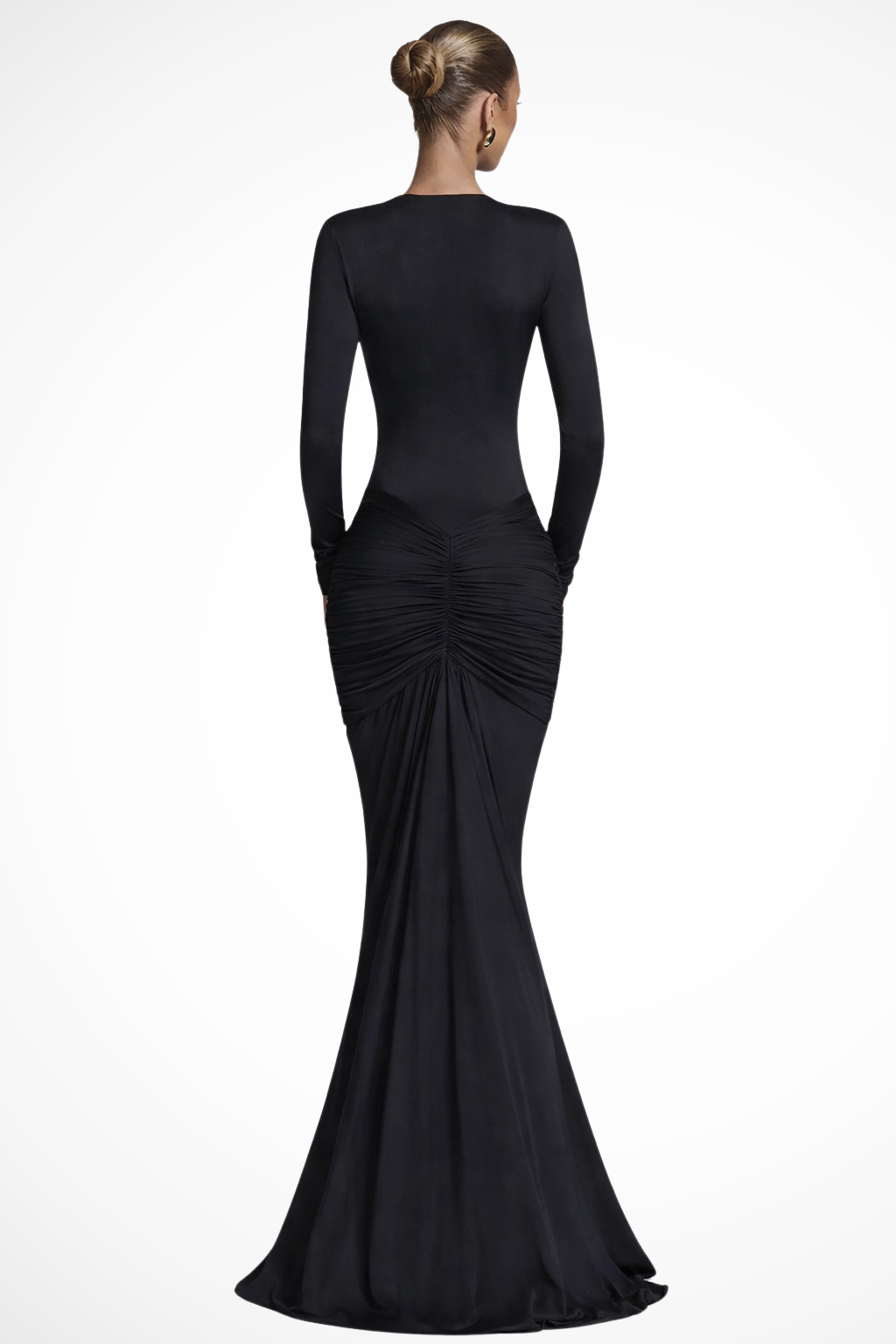 Margot – Vestido Maxi Fruncido con Escote en V Profundo y Manga Larga