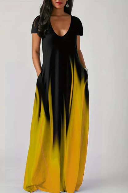 Lenora – Vestido Maxi Casual Ombré con Escote en V