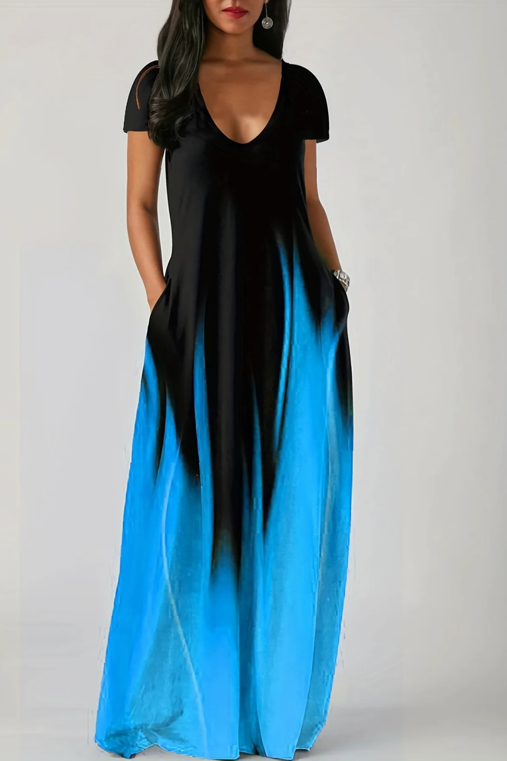 Lenora – Vestido Maxi Casual Ombré con Escote en V