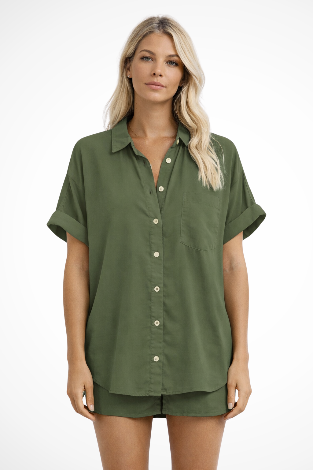 Phoebe – Camisa Oversize de Manga Corta con Bolsillo en el Pecho