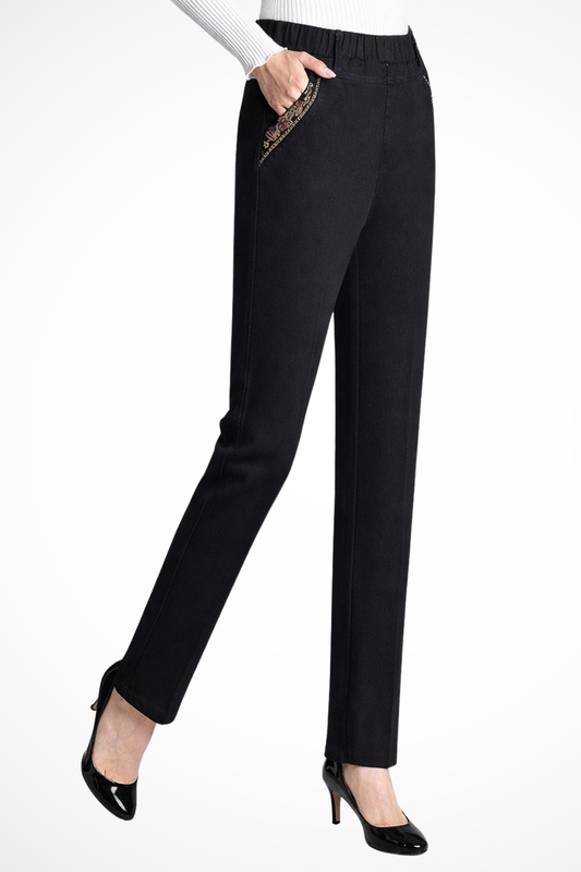 Millie – Pantalones Vaqueros Rectos con Cintura Elástica y Bordado