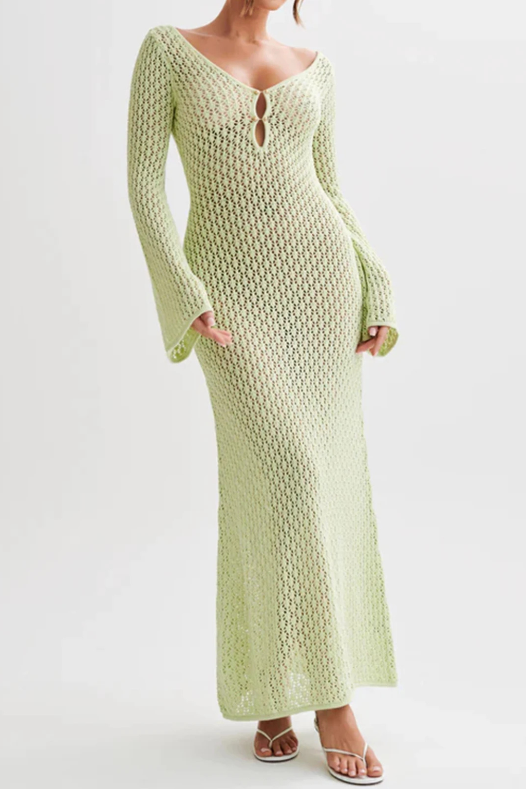 Maris – Vestido Maxi de Punto Calado con Escote en V y Espalda Abierta
