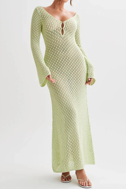 Maris – Vestido Maxi de Punto Calado con Escote en V y Espalda Abierta