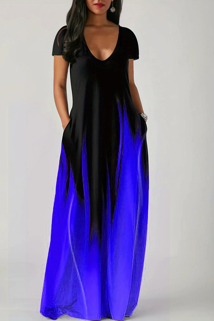 Lenora – Vestido Maxi Casual Ombré con Escote en V