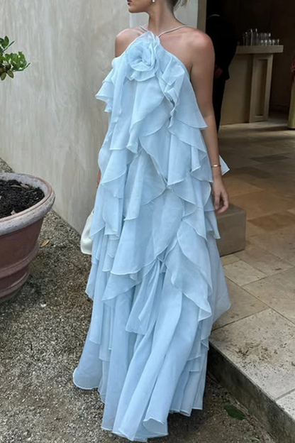 Vivienne – Vestido Maxi Halter con Volantes en Capas