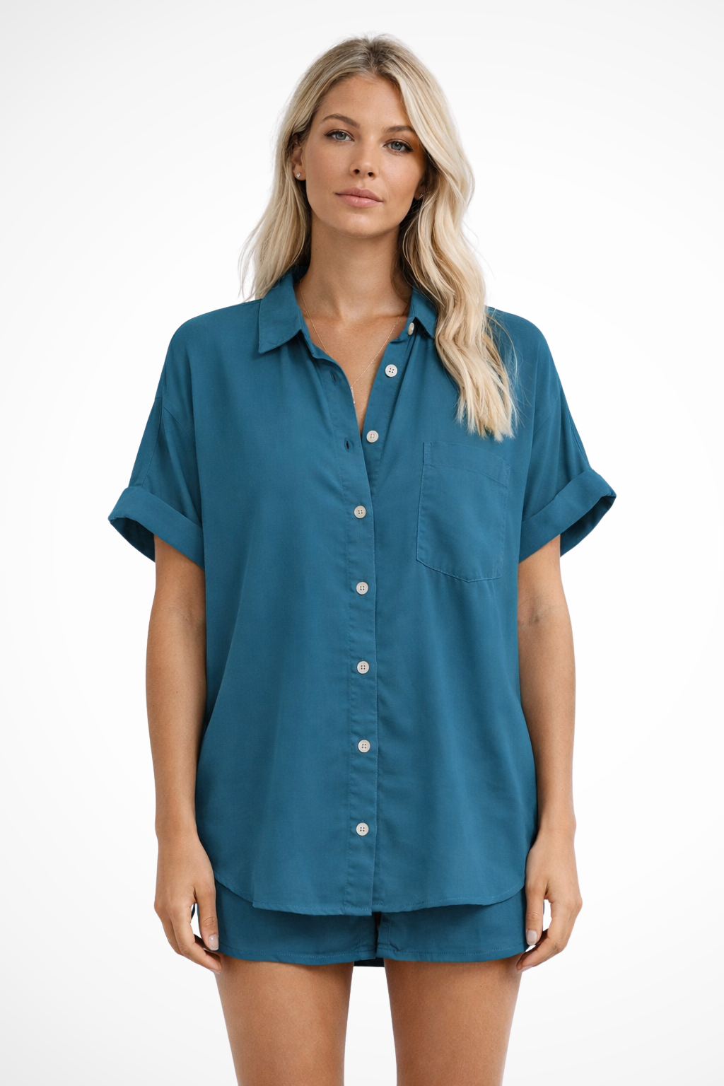 Phoebe – Camisa Oversize de Manga Corta con Bolsillo en el Pecho