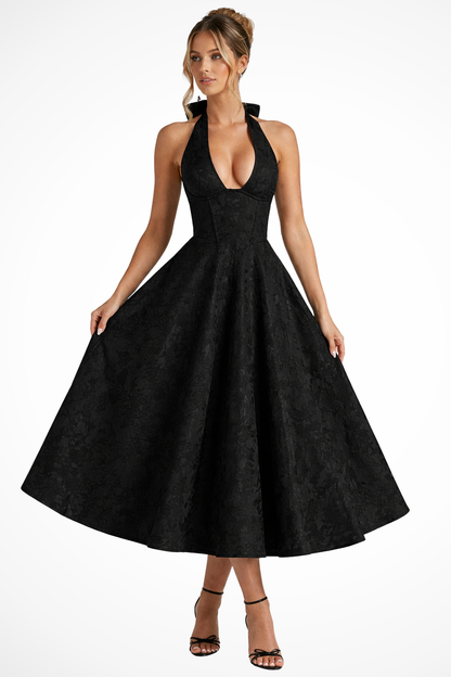 Rosalind – Vestido Midi Halter Corsé con Espalda Abierta para Boda