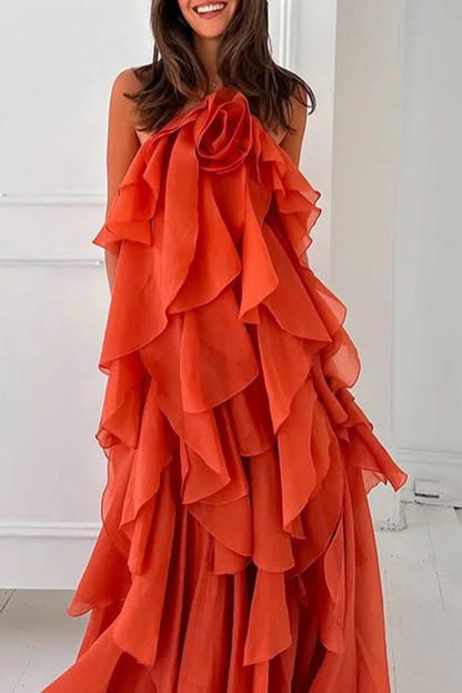 Vivienne – Vestido Maxi Halter con Volantes en Capas
