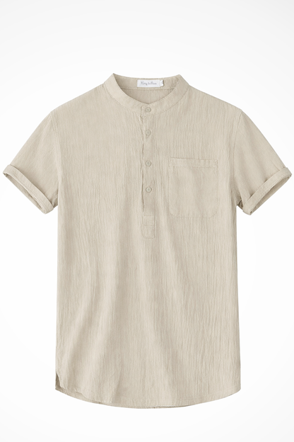 Archer – Camisa de Lino de Manga Corta con Cuello de Banda para Hombre