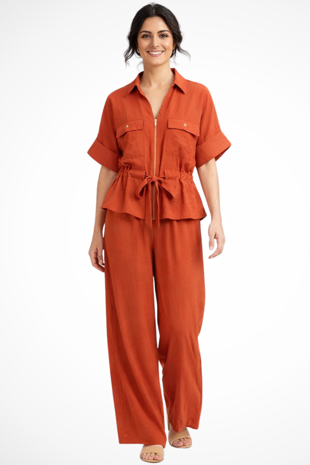Dorothea – Conjunto de Camisa con Nudo y Pantalón Ancho