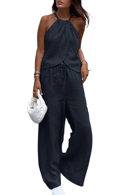 Amy – Conjunto de Top Halter y Pantalón Ancho de Verano