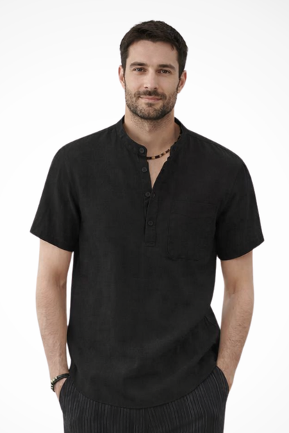 Archer – Camisa de Lino de Manga Corta con Cuello de Banda para Hombre