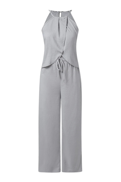 Amy – Conjunto de Top Halter y Pantalón Ancho de Verano