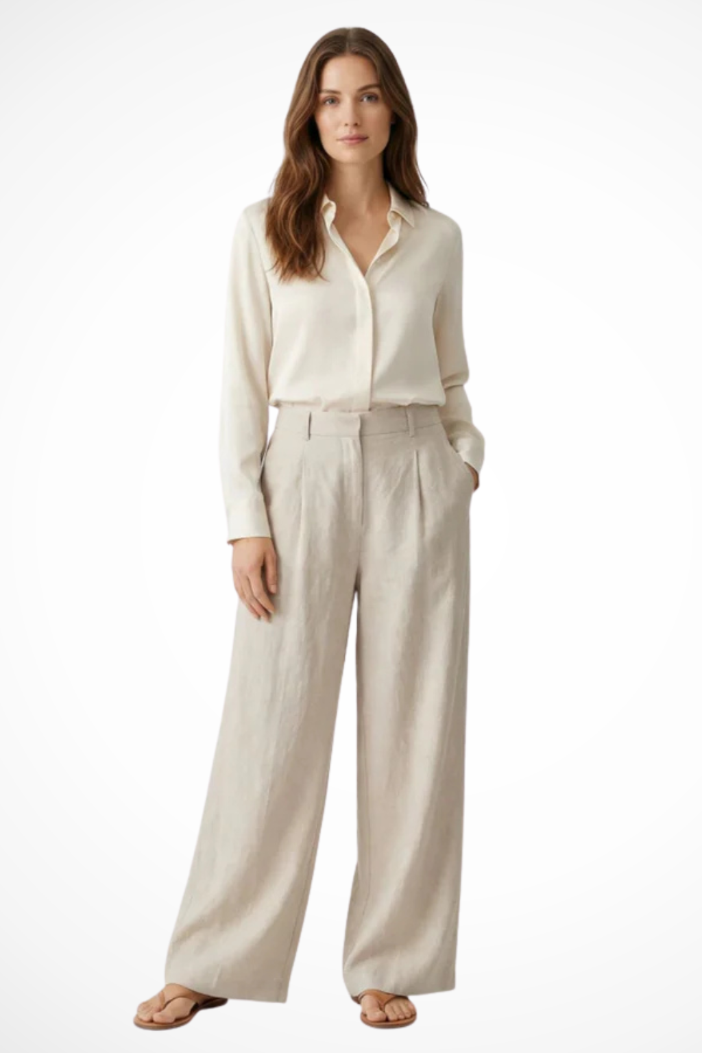 Philippa – Pantalón Cropped de Pierna Ancha con Pliegues