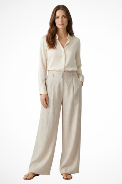 Philippa – Pantalón Cropped de Pierna Ancha con Pliegues