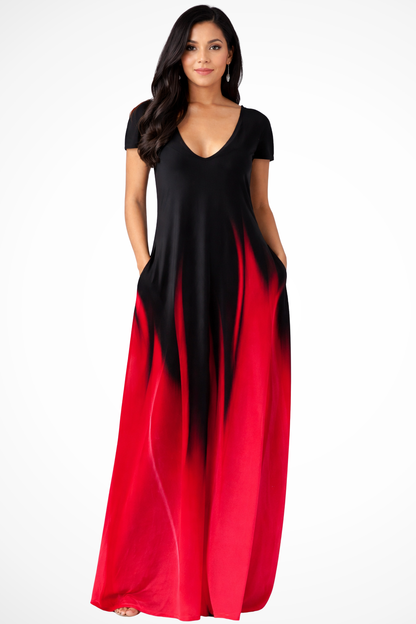 Lenora – Vestido Maxi Casual Ombré con Escote en V