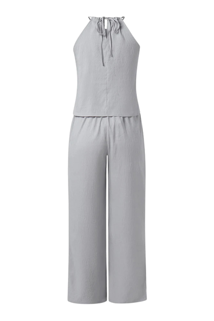 Amy – Conjunto de Top Halter y Pantalón Ancho de Verano