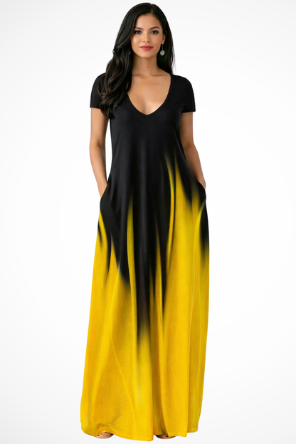 Lenora – Vestido Maxi Casual Ombré con Escote en V