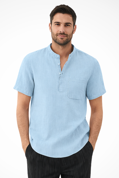 Archer – Camisa de Lino de Manga Corta con Cuello de Banda para Hombre