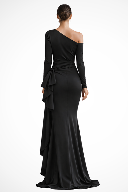 Valmora – Vestido Maxi de Satén de Un Hombro para Boda y Gala