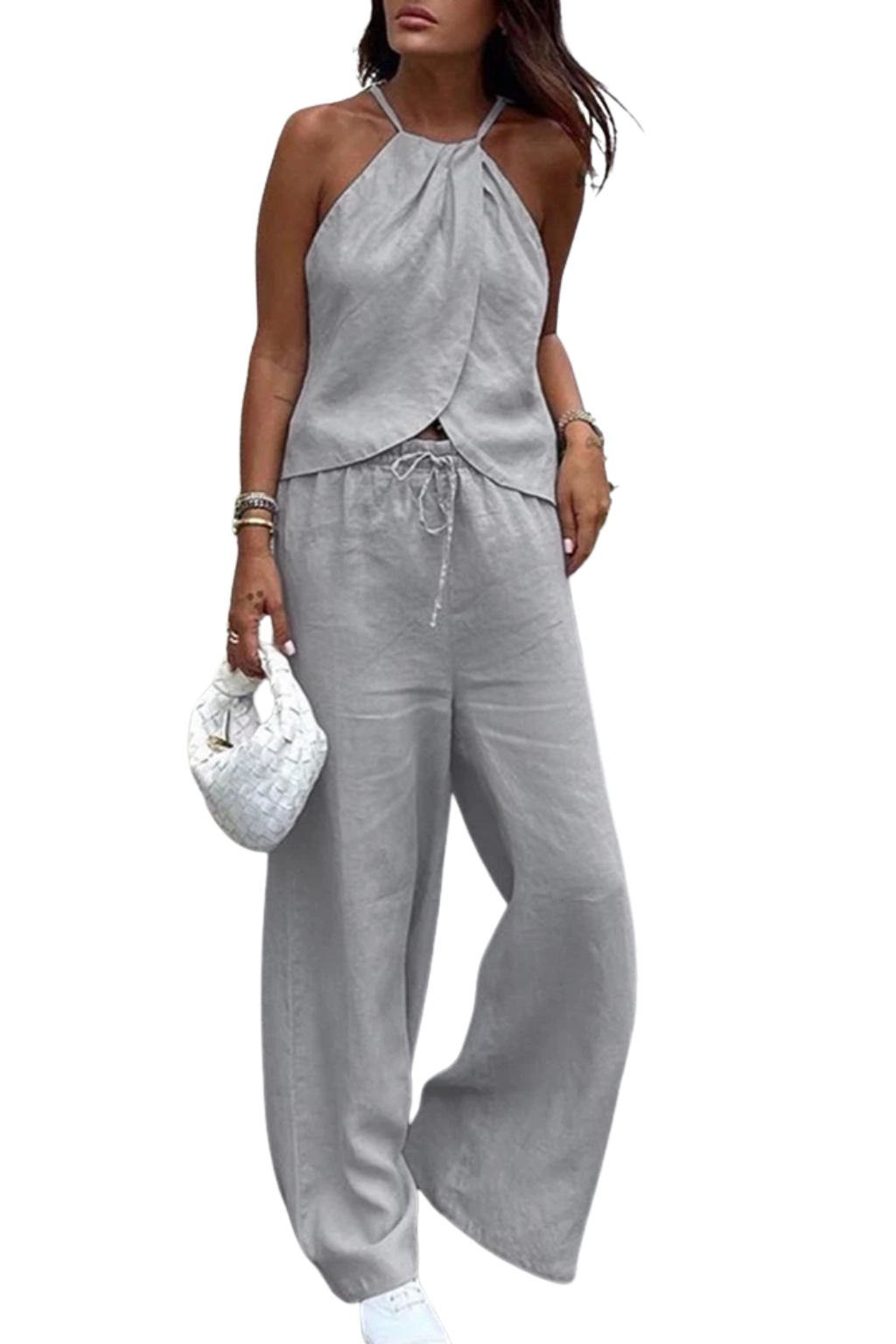 Amy – Conjunto de Top Halter y Pantalón Ancho de Verano