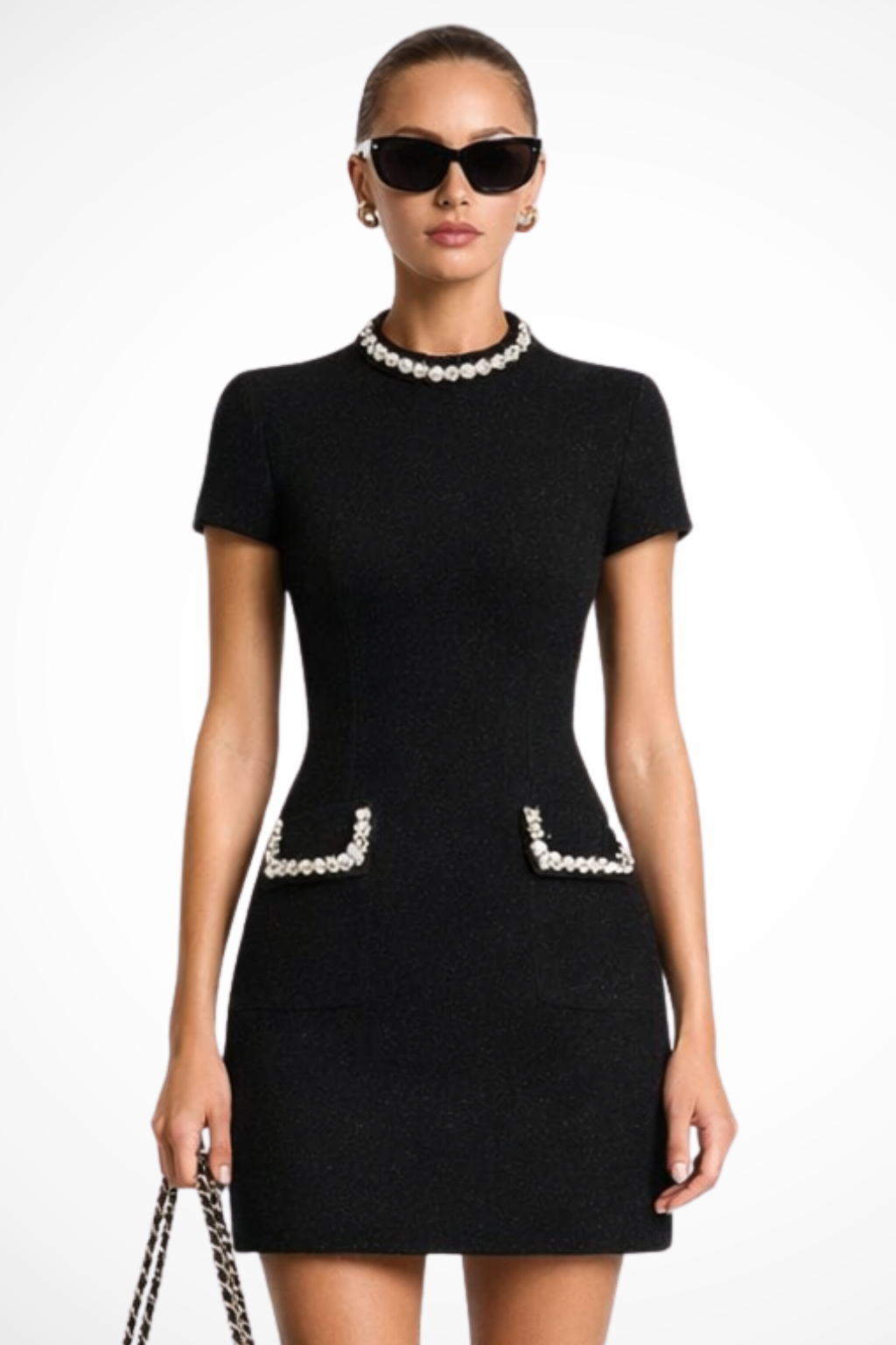 Bronwen – Vestido Mini con Perlas Decorativas y Bolsillos