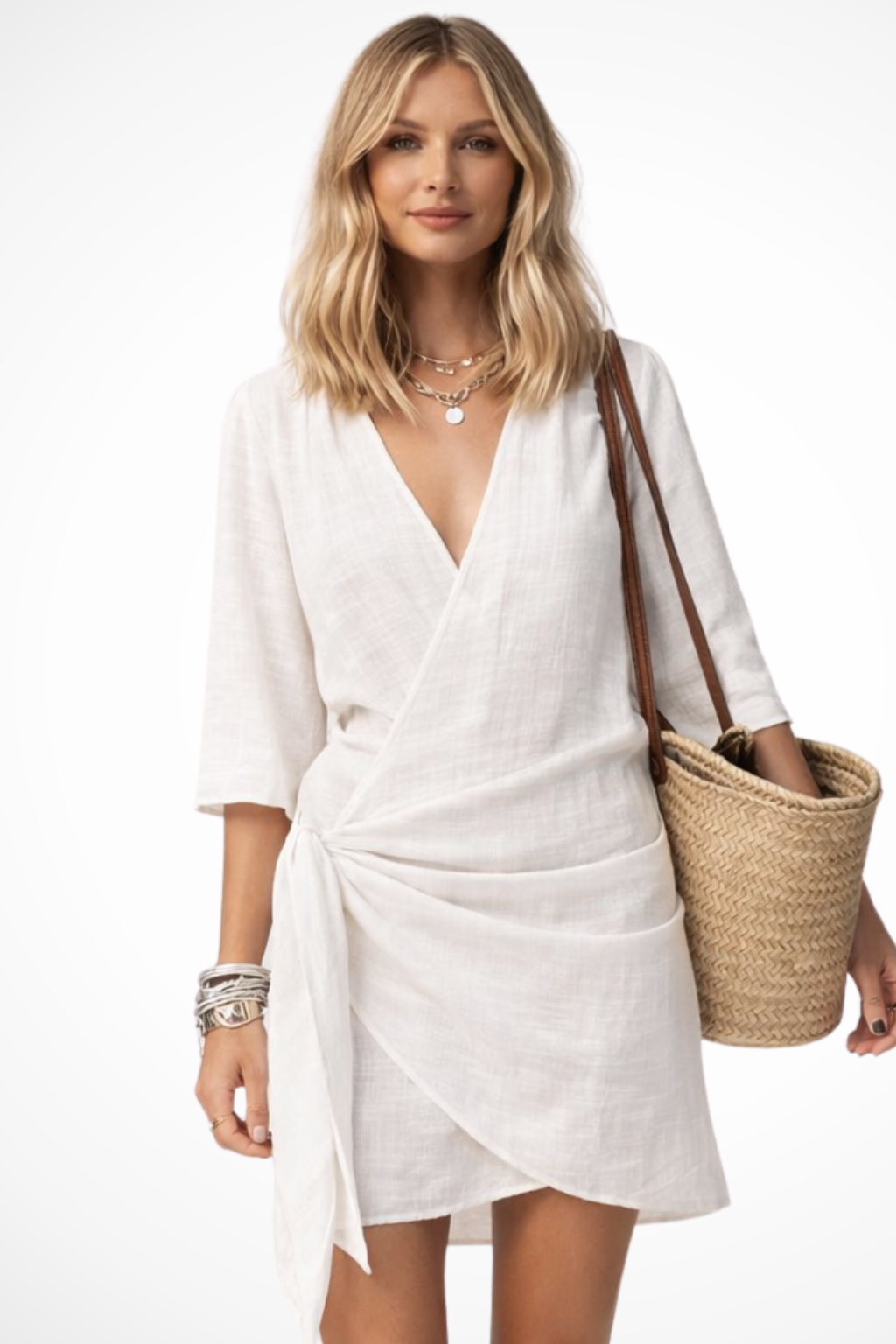 Lowri – Vestido Mini Cruzado de Lino con Cintura Anudada