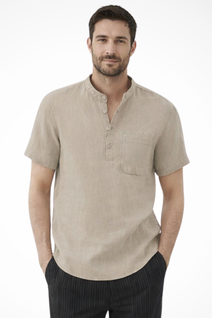 Archer – Camisa de Lino de Manga Corta con Cuello de Banda para Hombre
