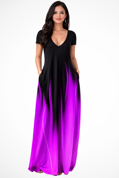Lenora – Vestido Maxi Casual Ombré con Escote en V