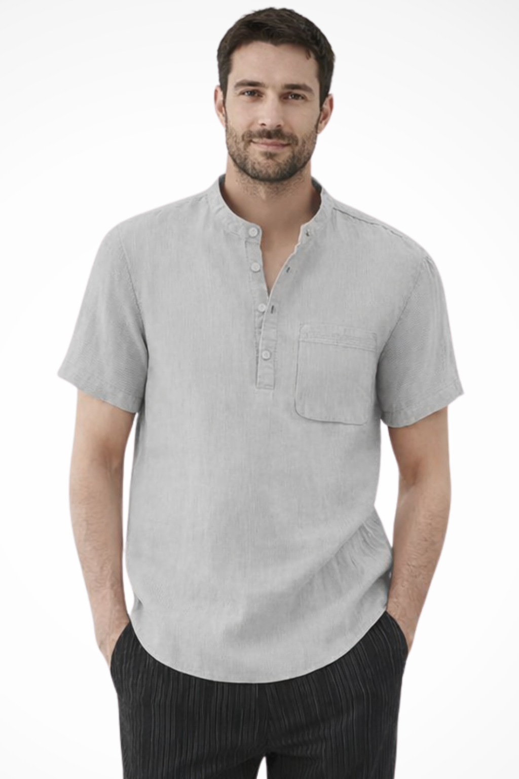 Archer – Camisa de Lino de Manga Corta con Cuello de Banda para Hombre